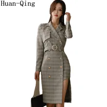 Новые офисные женские корейские осенние двубортные длинные блейзеры костюм воротник пальто Блейзер с длинным рукавом Необычные блейзеры верхняя одежда