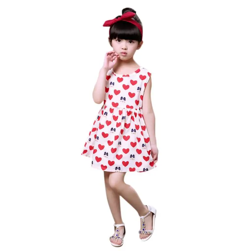 

Summer Baby Girls Dress Heart Printed Princess Dress Sleeveless Girls kids Children Clothing Vestido Infantil For 3-11Y