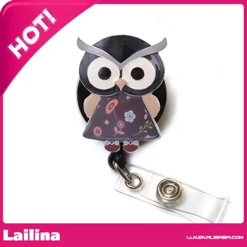

Very Cute Enamel Owl with Big Eyes Rhinestone ID Badge Holder /ID Badge Reel