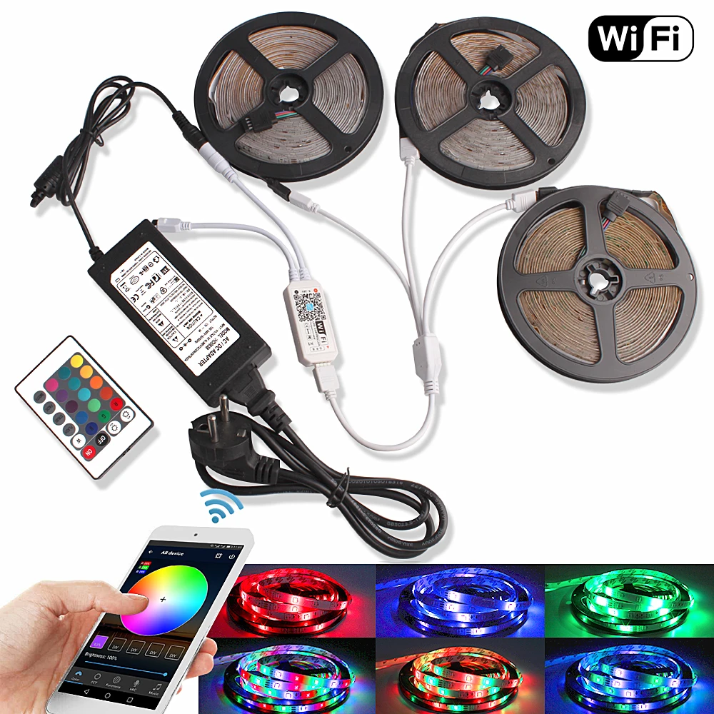 

SMD 2835 RGB LED Strip Wifi Waterproof 15M 10M Fita LED Tape Tira LED 12V 220V Neon Light Ledstrip With Controller DC12V Adapter