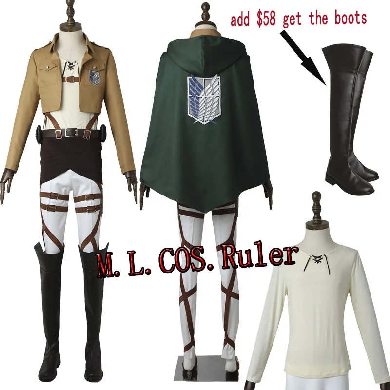 Attack On Titan Season 4 Eren Jaeger Cosplay Costume – Scouting Legion Wind Coat Outfit (Dark Green, Cotton)