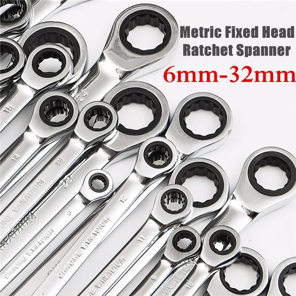 Raitool<ALIMT >&trade;</ALIMT> HT01 Chrome Vanadium Steel Metric Ratchet Spanner Gear Wrench Fixed Head 6-32mm 
