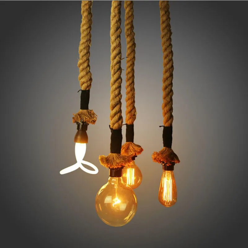 

Creative Hemp Rope Pendant Lights Vintage Loft Creative Personality Industrial Lamp Edison Bulb American Style chandeliers