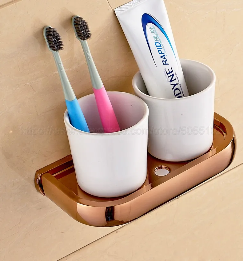 Rose Gold Brass Finish Bathroom Accessories Set,Paper Holder,Towel Bar,Soap Basket,Toilet Brush Holder,Bathroom Sets zba865 - Цвет: Toothbrush Holder