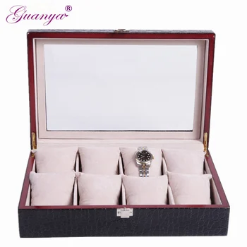 

guanya New 8 Grid Insert Slots Black PU Leather Wrist Watch Display Slot Case Box Jewelry Storage Holder Organizer Windowed Case