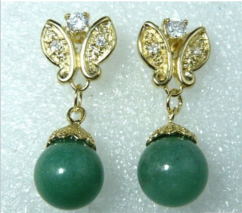 DYY 825 +++charm 12mm green jade butterflyy earring | Украшения и аксессуары