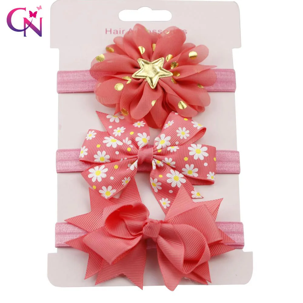 

3 Pcs/Set Girl Boy Elastic Flower Headband Children Skinny Stretchy Bowknot Elastic Hair Band Headwear Cloth Head Band For Kids