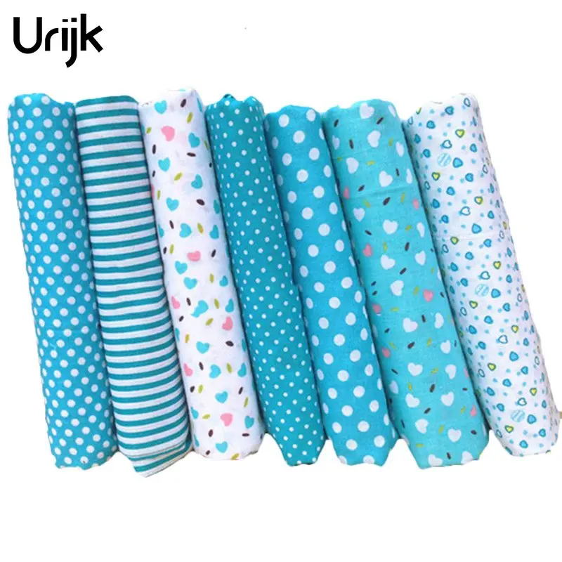 

Urijk 7PCs Cotton Fabric Cloth Handmade Sewing Material Fabrics For Patchwork Curtains Blue Patchwork Accessories DIY 25x25cm