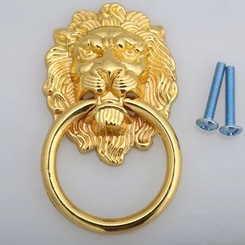 

freen shipping length 90mm bigger size drop rings lionhead drawer cabinet dresser door pull knob gold large meatball handle