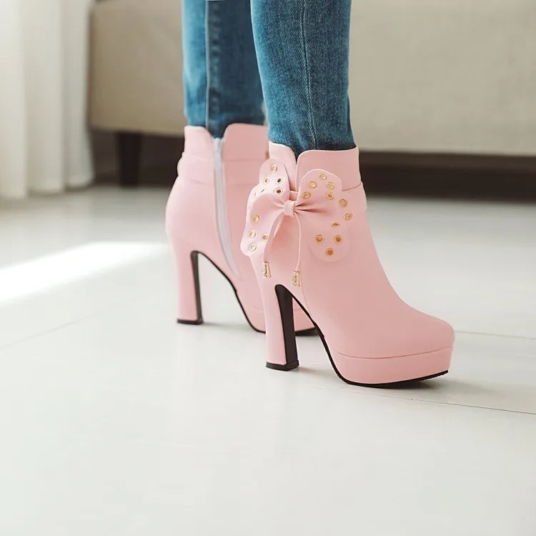 

Big Size 9 10 11 12 boots women shoes ankle boots for women ladies boots Bow bow metal pendant side zipper