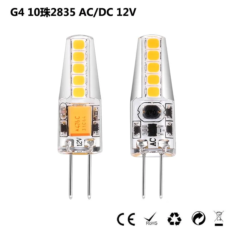 

G4 LED Bi-Pin Chandelier Bulb 10leds SMD 2835 G4 12V AC/DC LED Home Lighting 360 Degree White Warm White 5pc/lot
