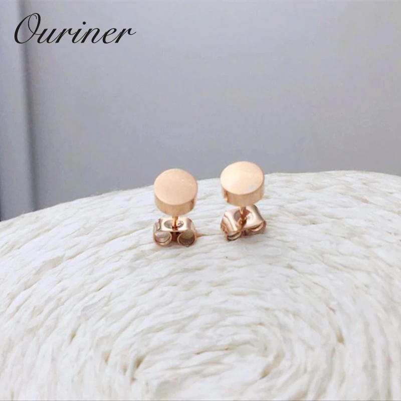 

Fashion Jewelry Rose Rold Color Cute Round Frosted Tiny Stud Earrings For Women Girl Titanium Steel Bean Earrings KE007-1