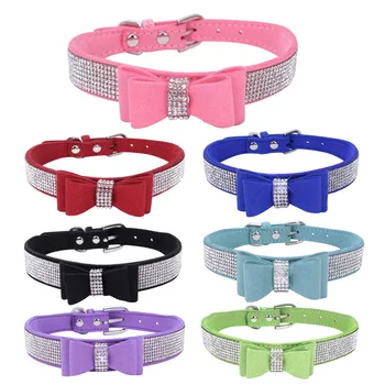

Bling Rhinestone Puppy Cat Collars Adjustable Leather Bowknot Kitten Collar For Small Medium Dogs Cats Chihuahua Pug Yorkshire