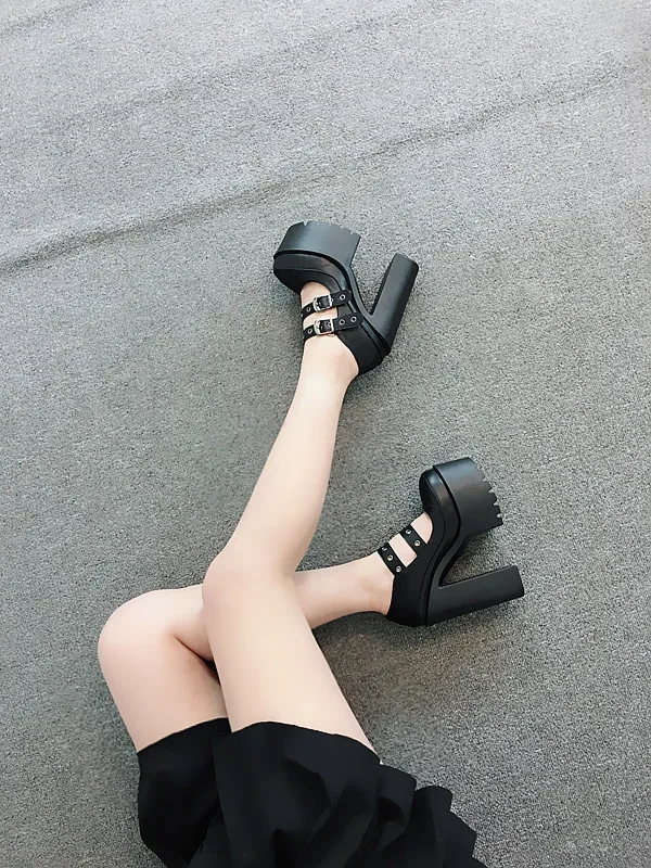 Новинка года; сезон весна-лето; туфли на толстой рифленой подошве для танцев; Тайваньская обувь на очень высоком каблуке 15 см; Клубная обувь