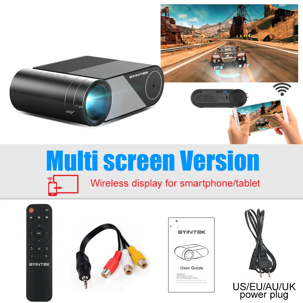 BYINTEK K9 Mini Portable Video Home Theater HD LED Projector for 1080P 3D 4K (Option wireless display） goodee projector Projectors