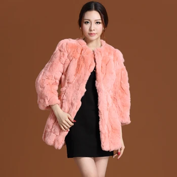 

New New Autumn And Winter Natural Rex Rabbit Fur Coats Women O-Neck Long Slim Real Fur Coat Female Outerwear Z179