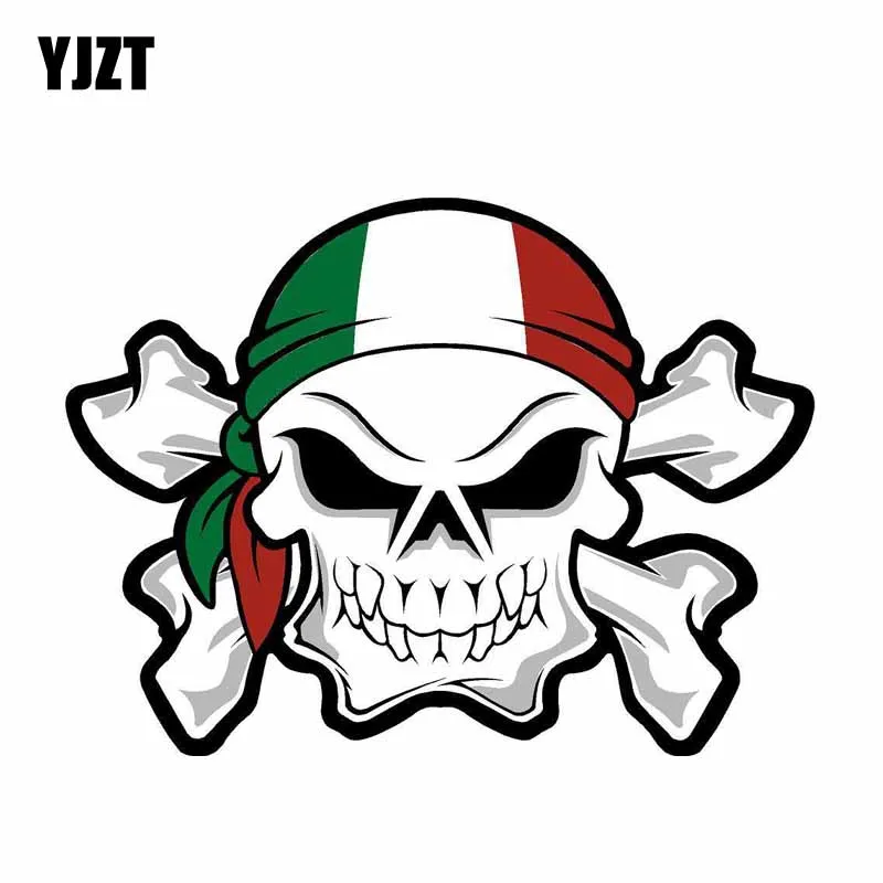 

YJZT 17CM*12.5CM Italy Flag Skull Car Sticker Reflcetive Bike Decal PVC 6-0269