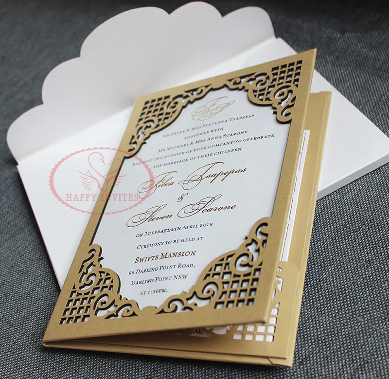 HI3038 - 08 Personalized Hardcover Wedding Card With Nice Laser Cut Design