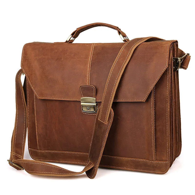 

Top Grade Genuine Leather Vintage Style Multifunctional Men's Briefcase With Pad Pocket PR087083