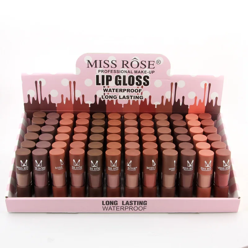 

MISS ROSE lip gloss cylindrical tube matte matte is not easy to stick cup waterproof lip gloss 72 sticks display box