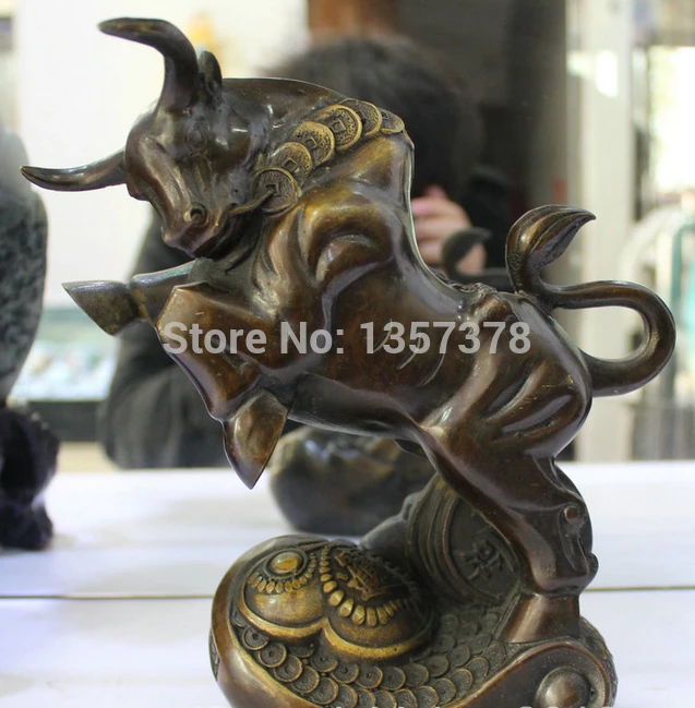 

shitou 00481 Marked Chinese Fengshui Bronze Zodiac Year Wealth Money Strong Bull Oxen Statue discount 30% (C0324)