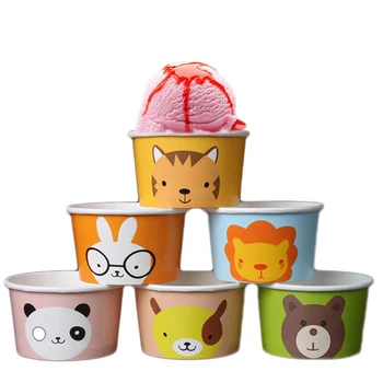 

100pc Disposable Animal Ice-cream Paper Bowl Cartoon Salad Snacks Paper Cup Or Cover Yoghourt Cake Bowl Party Supplies 8oz/280ml