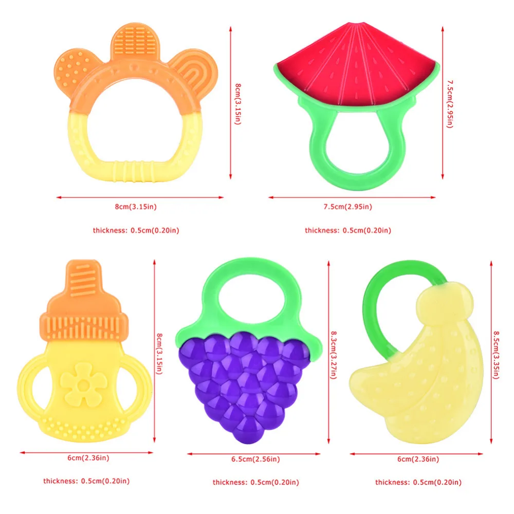 5 Patterns Silicone Teethers Fruit Grape Banana Watermelon Baby Teether Silicone Chew Charms Baby Teething Gift Toddler Toys