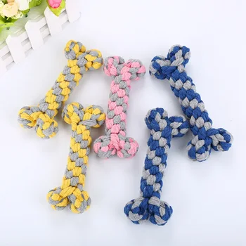 

Pet Cotton Rope Dog Toy Molars Chewing Toy Puppy Tooth Cleaning Bone Bite-Resistant Teething Toys For Small Medium Large Dogs