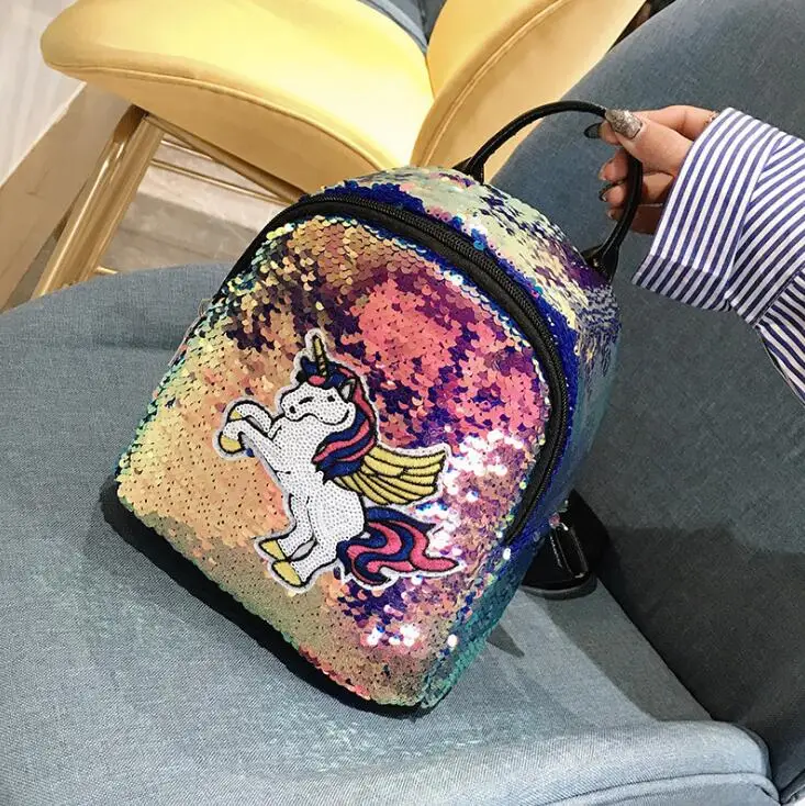 

Glitter Unicorn Women Backpack Teenage Girls Travel Large Capacity Backpacks Bags Bling Sequins Rucksack Children School Bags