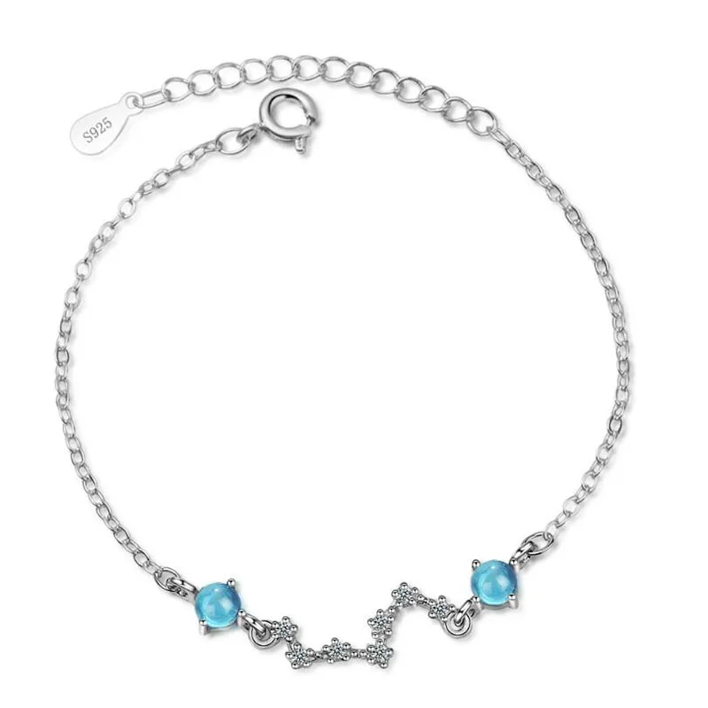 

925 Sterling Silver Bracelets Korean Fashion Simple Summer Stars Bracelet Crystal Blue Zircon Bracelet Adjustable Chain Jewelry