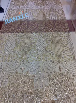 

Newest african sequins tulle mesh fabric sparkly JIANXI.C-101123 glued glitter sequins lace fabric