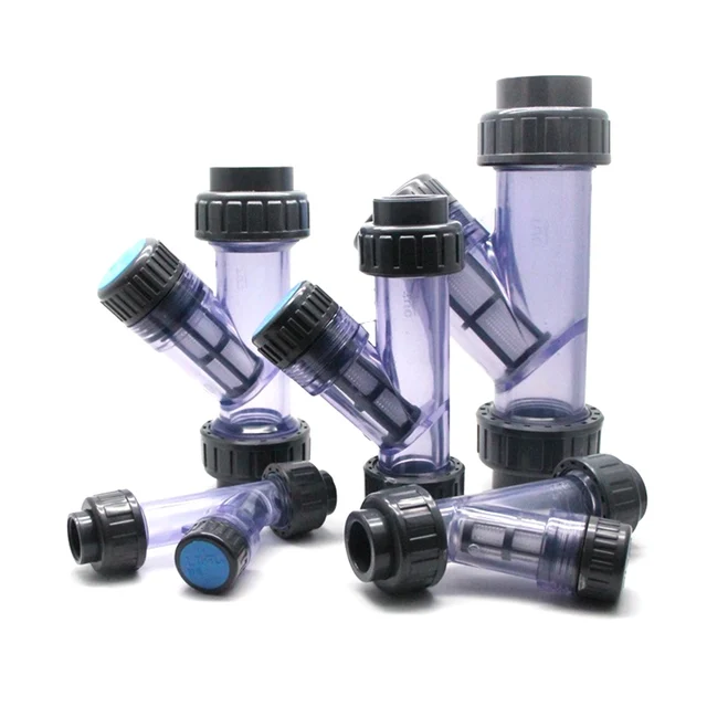 1pc Hi Quality U PVC Transparent Filter Y Type Pipe LineFilter Aquarium Visible Corrosion