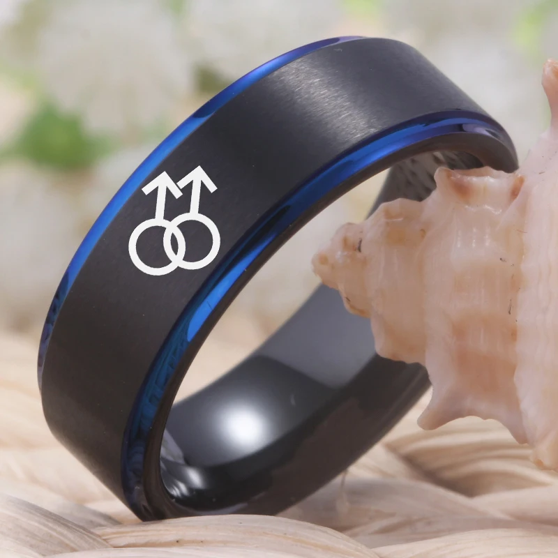 YGK ювелирные изделия, Классические мужские обручальные кольца с символом, мужские обручальные кольца из карбида вольфрама, матовое кольцо черного и синего цвета, комфортное прилегание
