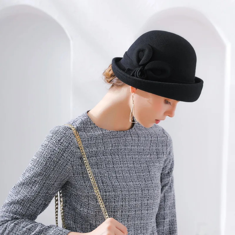 Женские осенние и зимние вечерние шляпы в строгом стиле, английская мода, Необычные шерстяные фетровые шляпы