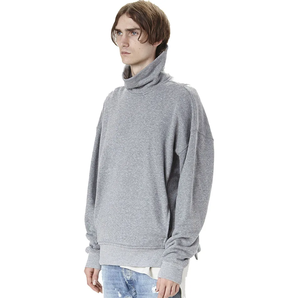 Justin Bieber High Collar Terry Pullover High Street Oversized Back Zipper Side Split Pocket Sweatshirt Hip-hop Urban Clothes