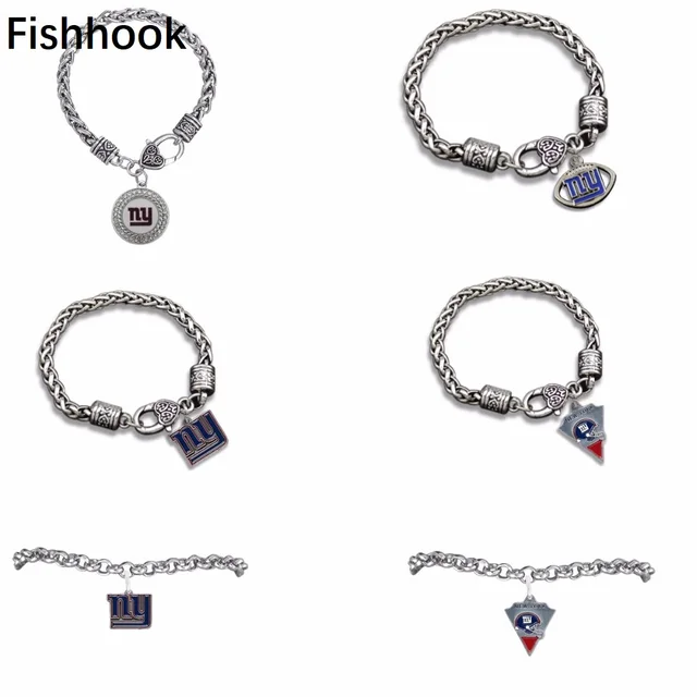 Fishhook Zinc Alloy New York Giants Antique Silver Toned Charm Fishhook Zinc Alloy New York Giants Antique Silver Toned Charm Bracelet Jewelry Fashion Sport Enamel Pendant