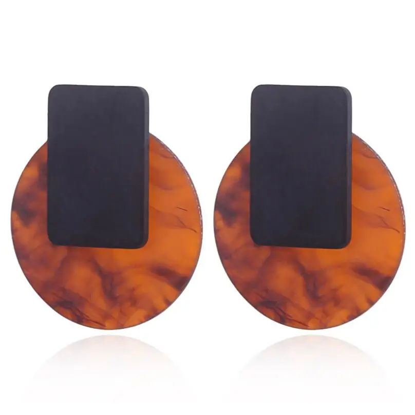 

New Hot Round Geometric Acetate Resin Stud Earrings For Women Fashion Jewelry Contrast Color Acrylic Pendientes AE903
