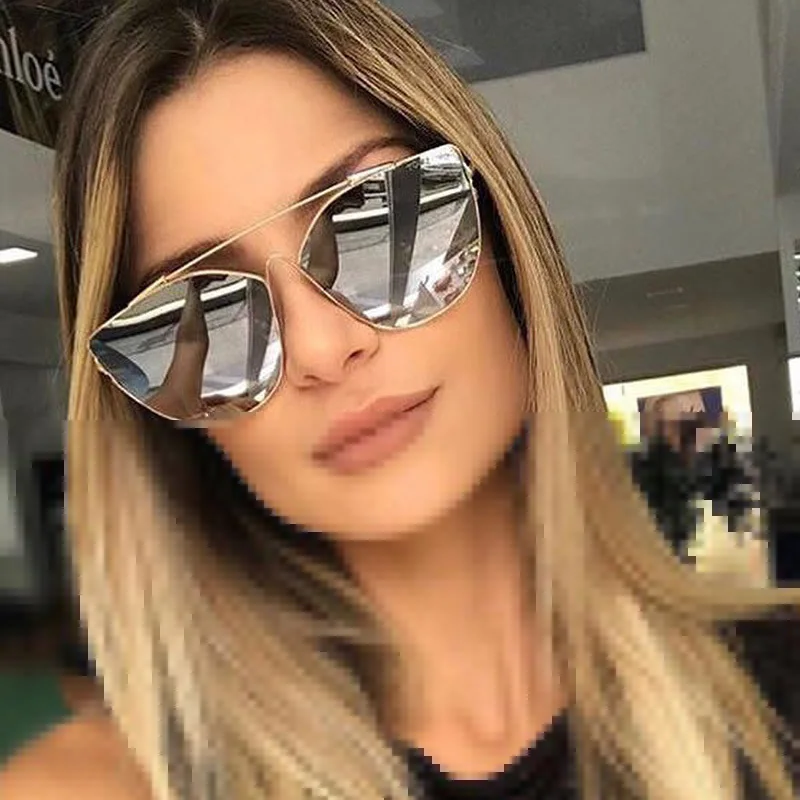 One Piece Cat Eye Sunglasses For Women And Men Alloy Frame Pink Silver Mirror Eyewear Female Hollow Vintage Shades | Аксессуары для