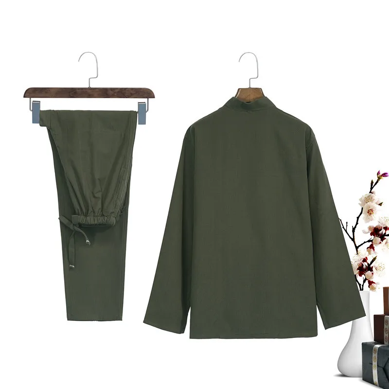 Для мужчин осень серый кунг-фу костюм новый китайский Стиль Wu Юбка shu и брюки хлопковые комплекты Лидер продаж тай-чи Костюмы M-4XL