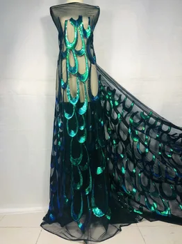 

2019 High Quality African Lace Fabric Emerald green French Net Embroidery Sequins Tulle Lace Fabric For Nigerian party Dress