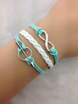 3pcs bracelet---infinity bracelet white braid leather silver arrow charm pendant ZA117 min order 10$ | Украшения и аксессуары