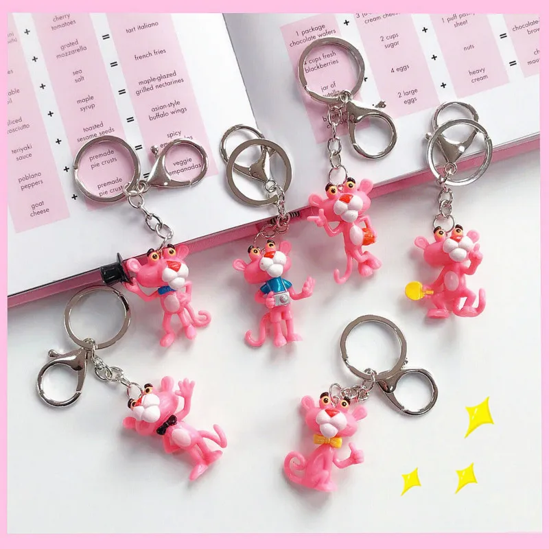 

Cartoon Anime lovely leopard key button stereoscopic Pink Panther key chain package girl heart