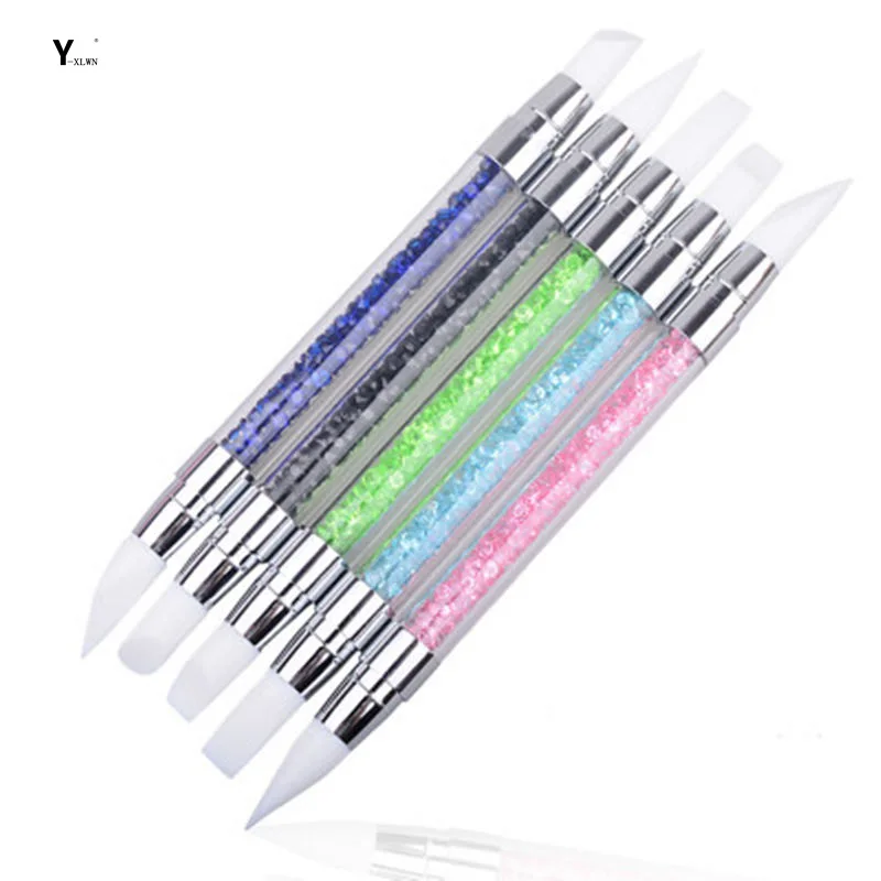 

Y-XLWN Nail Tools New Manicure Hollow Engraving Embossed Pen Nail Rubber Pen Double Head with Drill Super Soft Silicone Pen