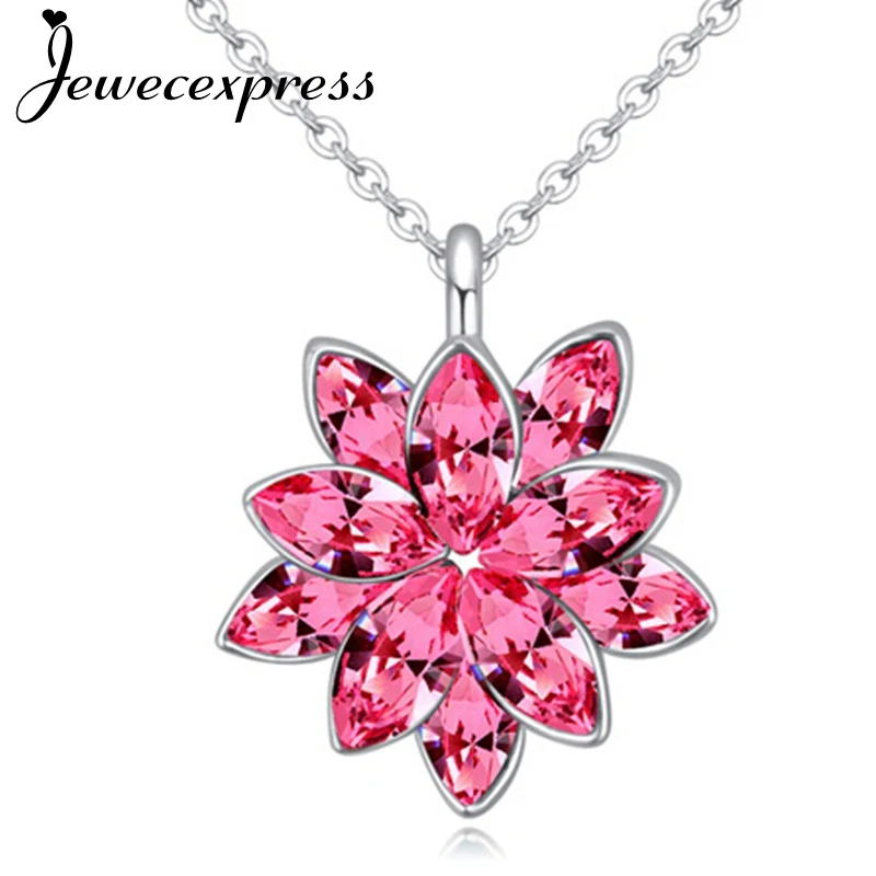 Jewecexpress Water lily Crystal Pendant Necklacecrystal pendant