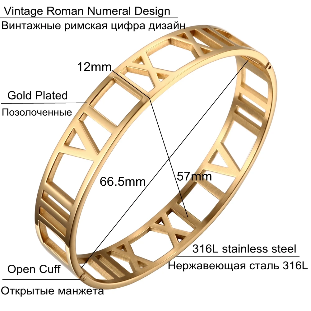 Новая мода 316L браслеты из нержавеющей стали для женщин римские цифры дизайн широкие браслеты и браслет женский свадебный подарок