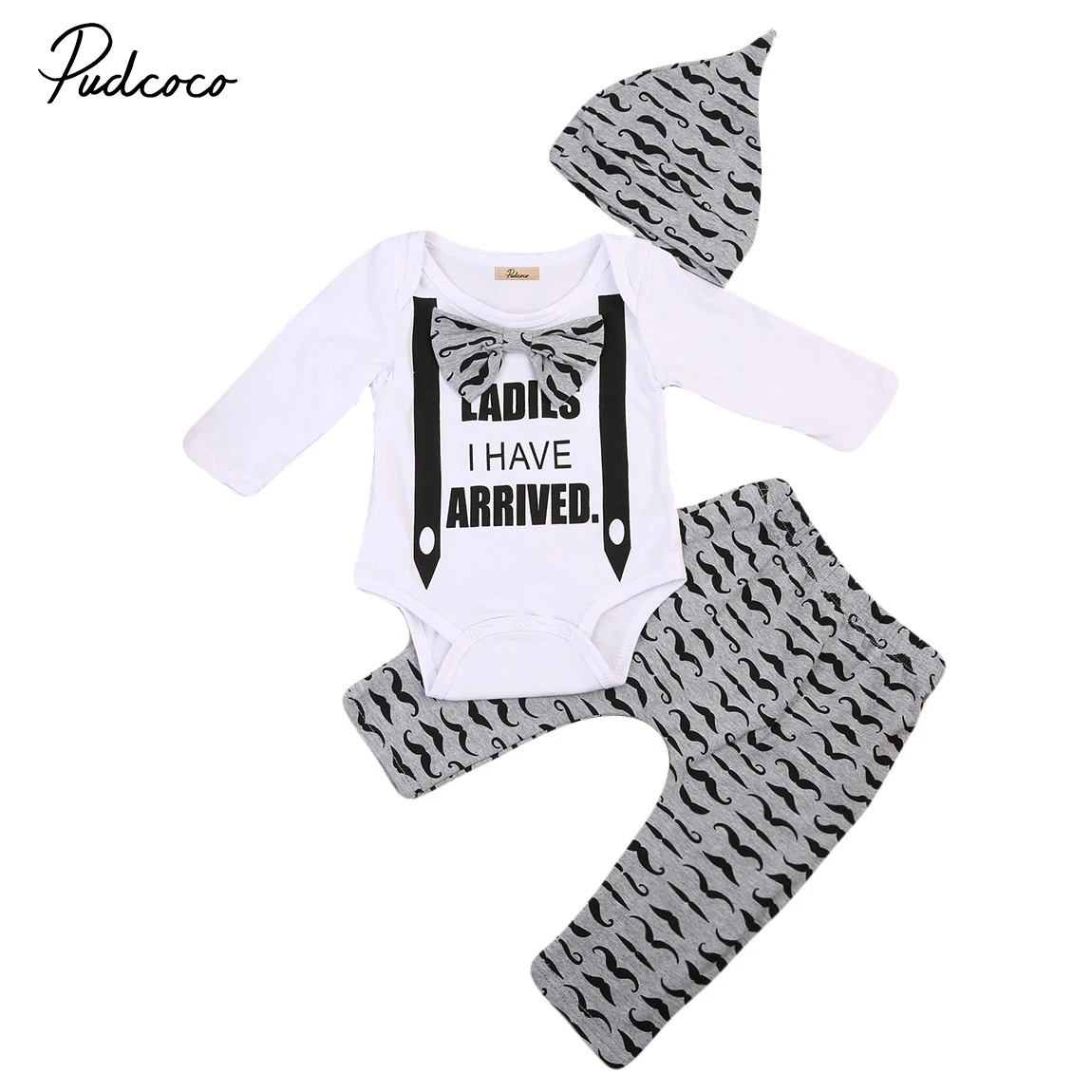Toddler Kids Baby Boys Clothes Long Sleeve Cotton Gentleman Rompers Top+Pants+Hat Outfits 3PCS