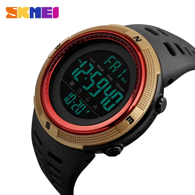 Мужские спортивные часы для дайвинга 50 м цифровые светодиодные армейские часы мужские повседневные электронные наручные часы relojes hombre люксовый бренд SKMEI - Цвет: Gold Red