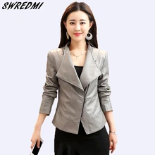 SWREDMI Новое приталенное модное весеннее пальто для женщин, Короткие повседневные базовые серые кожаные куртки, женские уличные кожаные топы