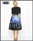 12-1  2016 new arrival women fashion pleated midi skirts European American painting 3D print high waisted Harajuku vintage tutu skirt