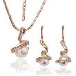 

New 2014 Wholesale Austrya Crystal Simulated Pearl Pendants Necklaces Dangle Pearl Earring Jewelry Sets For Women